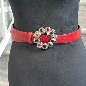 Chico's Red Belt with Decorative Buckle